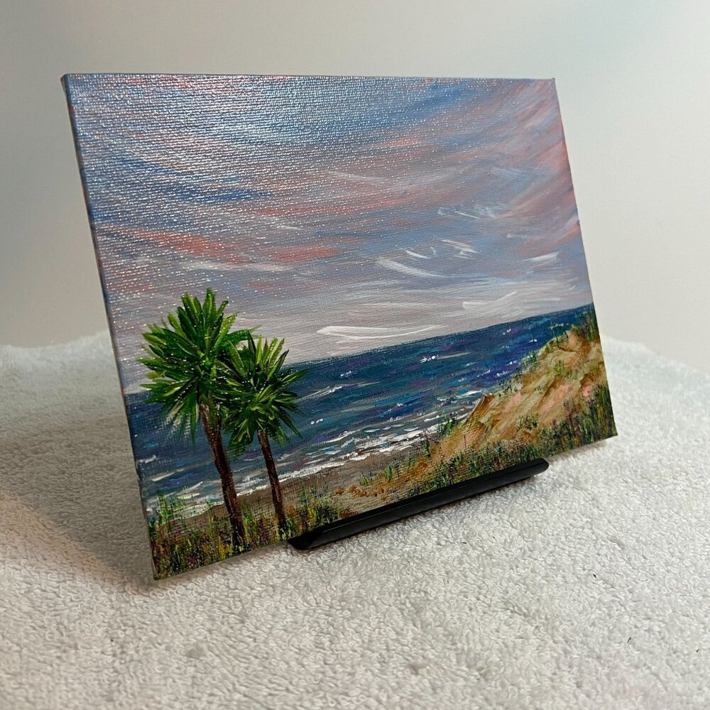 Our Beach Seaside Painting in Size 6" x 8" Landscape Acrylic on Canvas Panel - Picture 5 of 7